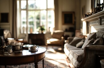 Fototapeta premium Elegant Living Room with Tea Set