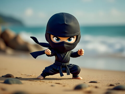 Cool Ninja Practicing Karate Moves On The Beach