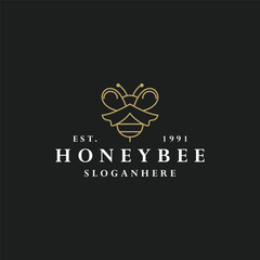 Honey bee logo vector hipster vintage icon illustration