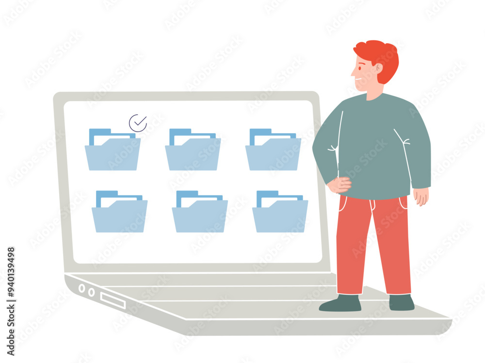 Poster record management file manager task list folder keep business data document cloud storage design ill