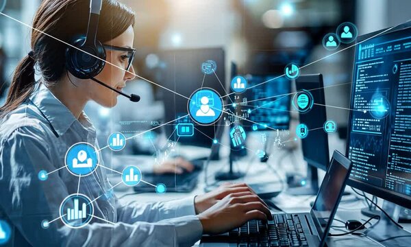 Customer Service Representative in a Modern Tech-Driven Office