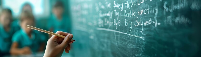 Student writing on chalkboard