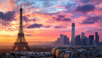 Obraz premium The Eiffel Tower and Empire State Building in Paris