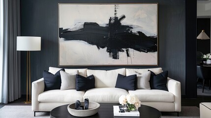 Serene Balance - Japanese Ink Wash Inspired Abstract Painting Adorning Living Room Wall