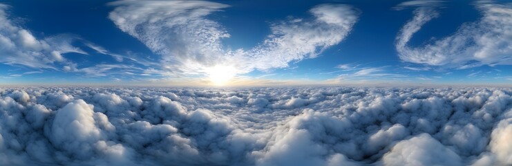 Naklejka premium 360 degree above clouds, blue cloudy sky above from clouds. HDRI spherical panorama.