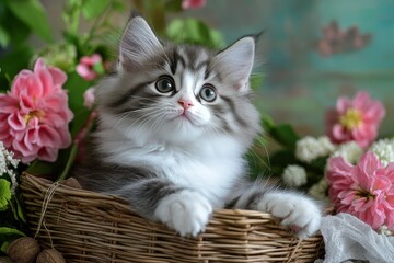 Siberian kitten blue with white 12 weeks old , ai