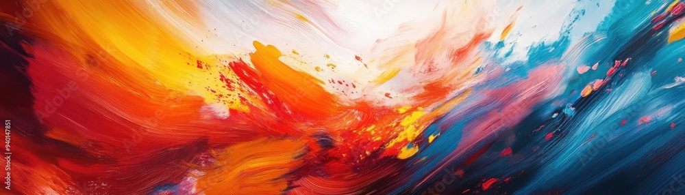 Poster a vibrant explosion of color blending seamlessly to create a dynamic abstract composition, perfect f
