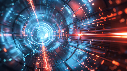 Fototapeta premium Futuristic representation of a particle accelerator detecting various particles including quarks
