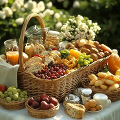 Delicious Picnic Selection in Classic Wicker Basket