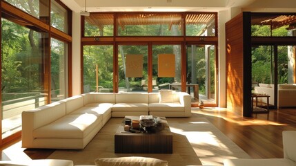 Fototapeta premium Modern Minimalist Living Room with Sunlit Ambiance