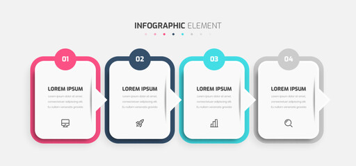 Business Timeline Infographic Design with Rectangle Label, Icons, and 4 Numbers for Presentation