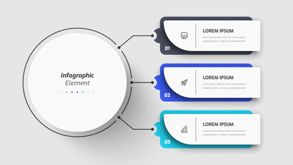 Business Central Circle Infographic Presentation with Abstract Design, 3 Numbers, and Icons