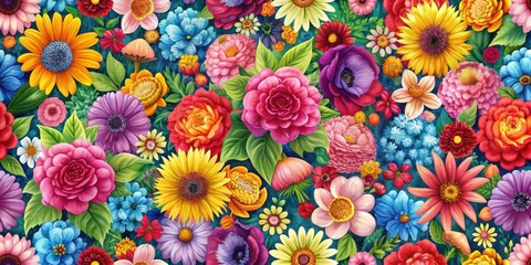 Floral seamless pattern background with vibrant flowers, pattern, seamless, background, flowers, vibrant, colorful, nature