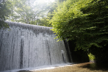 マイナスイオンを感じる日本の滝の写真　広角