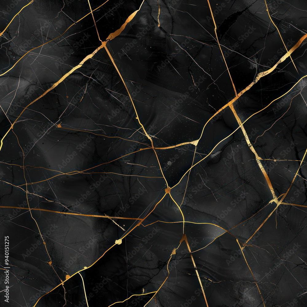 Wall mural Black marble background with golden line, pattern for seamless