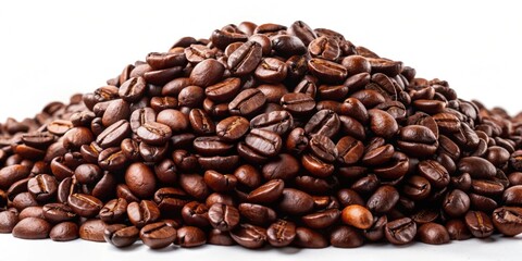 Naklejka premium A pile of dark roast coffee beans, a blend of Arabica and Robusta, coffee, beans, dark roast, Arabica, Robusta, blend, pile