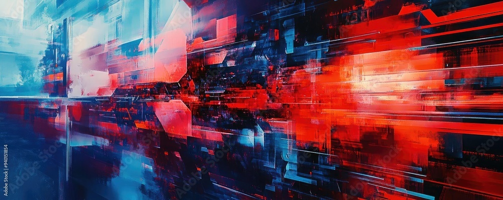 Poster a dynamic abstract background showcasing vibrant red and blue hues blending seamlessly, perfect for 
