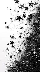 Falling Black Stars on White Background, Fun Isolated Overlay, Web Graphic Wallpaper, Customizable Abstract Backdrop