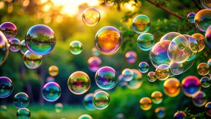 Playful scene with colorful bubbles floating in the air, bubbles, floating, colorful, airy, fun, playful, serene, abstract