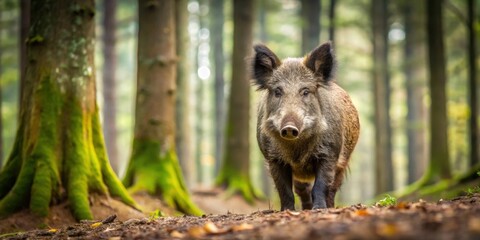 Wild boar in a forest setting, wildlife, animal, nature, wildlife art, boar, woods, woodland, wild, fierce,drawing
