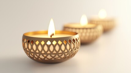 Diwali diya in a brass holder, intricate design, 3D illustration