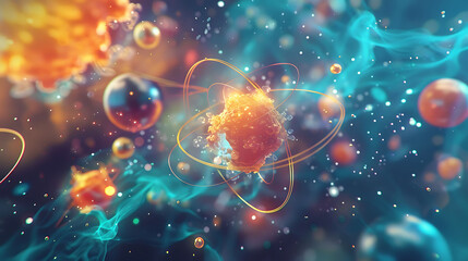 Obraz premium Scene depicting the creation of atomic particles in a particle physics experiment