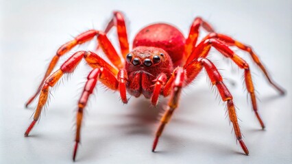 Close up of a red spider , arachnid, creepy, insect, red, isolated, macro, wildlife, nature, arthropod, dangerous, venomous, legs