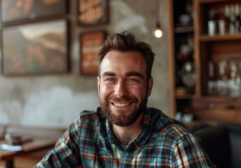 Fototapeta premium Smiling Man in Cafe