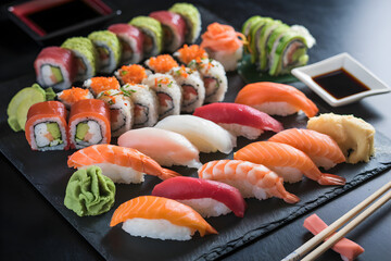 Vibrant Sushi Platter with Assorted Rolls and Nigiri