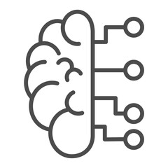 Neural network logo. Human brain emblem. Editable stroke, pixel perfect