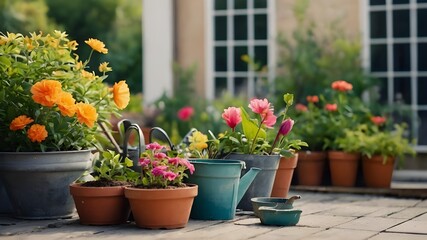 flowers in pots on the street