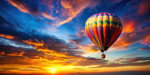 Fototapeta premium Hot air balloon flying gracefully over a vibrant sunset sky, Adventure, transportation, colorful, romantic, travel