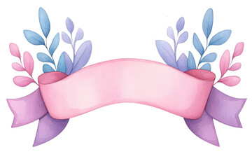 A beautiful pink banner adorned with pastel leaves, perfect for invitations, announcements, and playful designs.