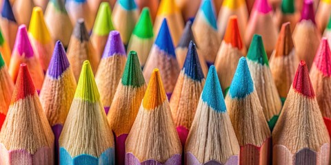 Fototapeta premium Closeup of colorful blunt colored pencil tips showing wood grain detail , art supplies, drawing, creativity, school supplies