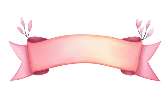 Elegant pink ribbon banner with flowers, perfect for invitations or announcements, adding a touch of charm to any design.