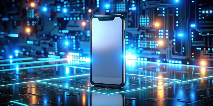 Night time shot of an artificially intelligent generative process for building smartphones