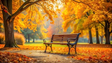 Bench in a beautiful autumn park , Bench, park, autumn, leaves, trees, relaxation, peaceful, tranquil, nature, foliage