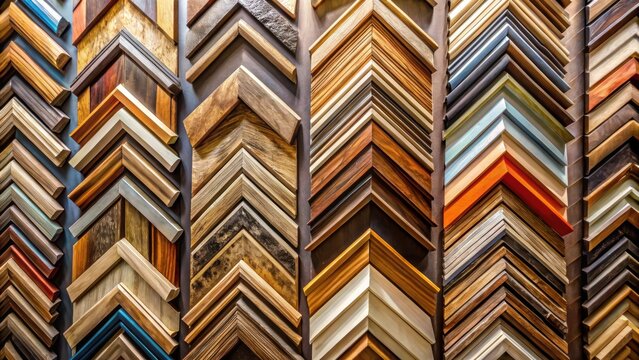 Custom frame shop with a display of corner framing samples , custom, frame, shop, corner, framing, samples, display, interior