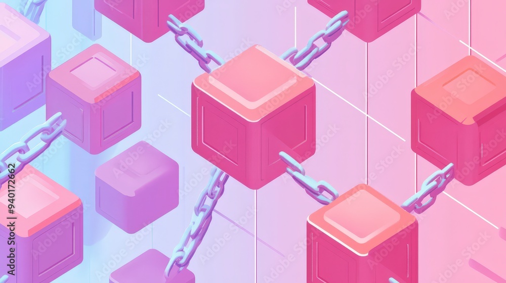Poster Abstract Blockchain Technology Concept with Interconnected Blocks and Chains