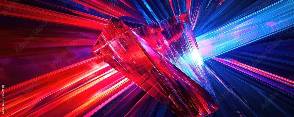 Poster abstract light effect with vibrant red and blue streaks, creating a dynamic and energetic atmosphere