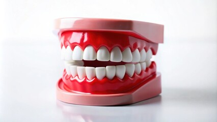 Obraz premium Close-up of toy chattering teeth on white background, toy, chattering, teeth, funny, silly, plastic, funny face, novelty