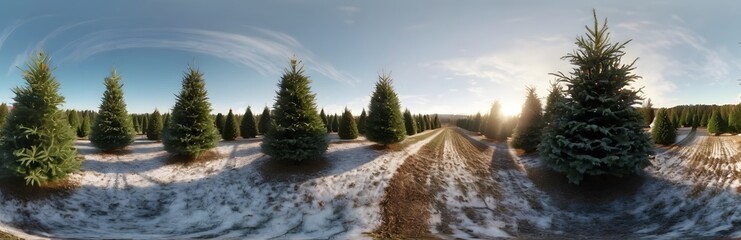 Obraz premium 360 degree bustling Christmas tree farm. HDRI spherical panorama.