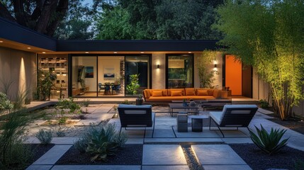 Modern Home Patio with Lush Greenery