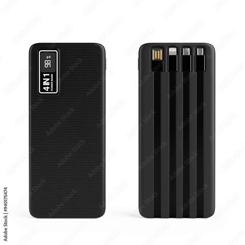 Poster mobile devices charging power bank. 3d rendering
