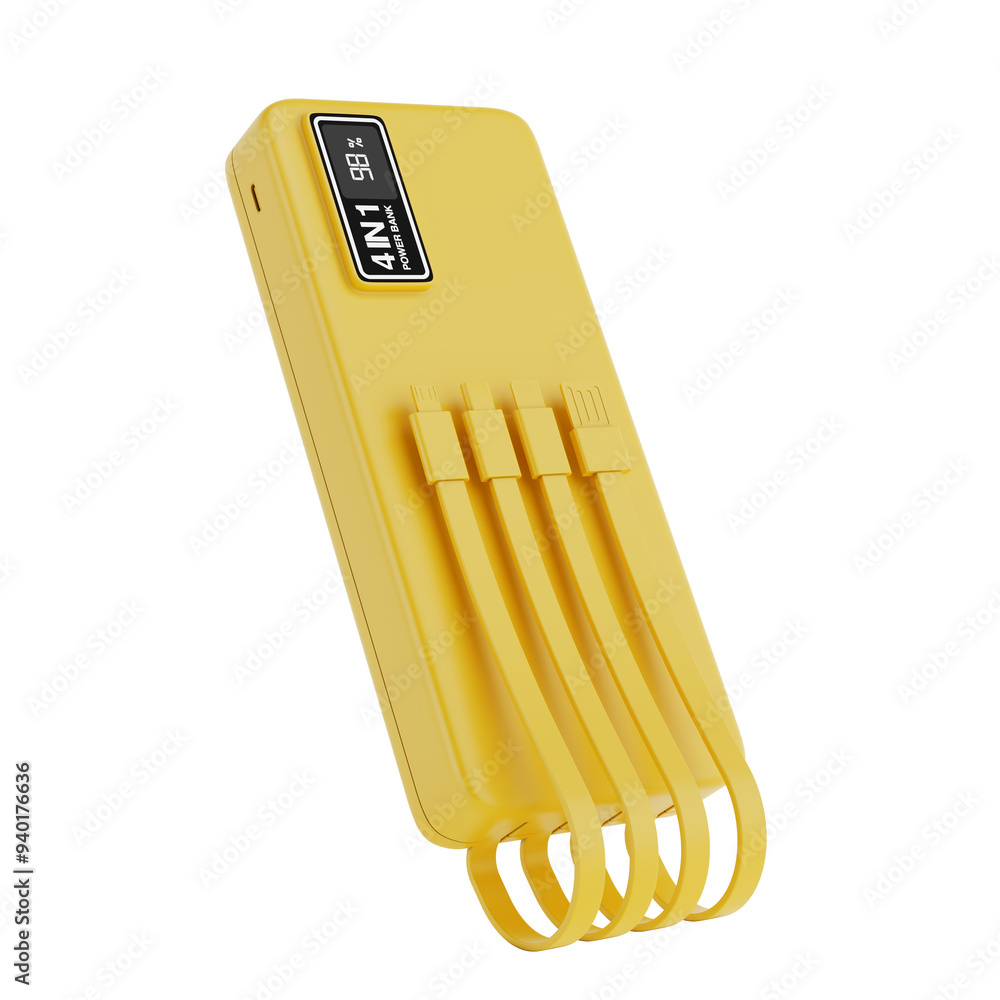 Aufkleber yellow mobile devices charging power bank in clay duotone monochrome style. 3d rendering