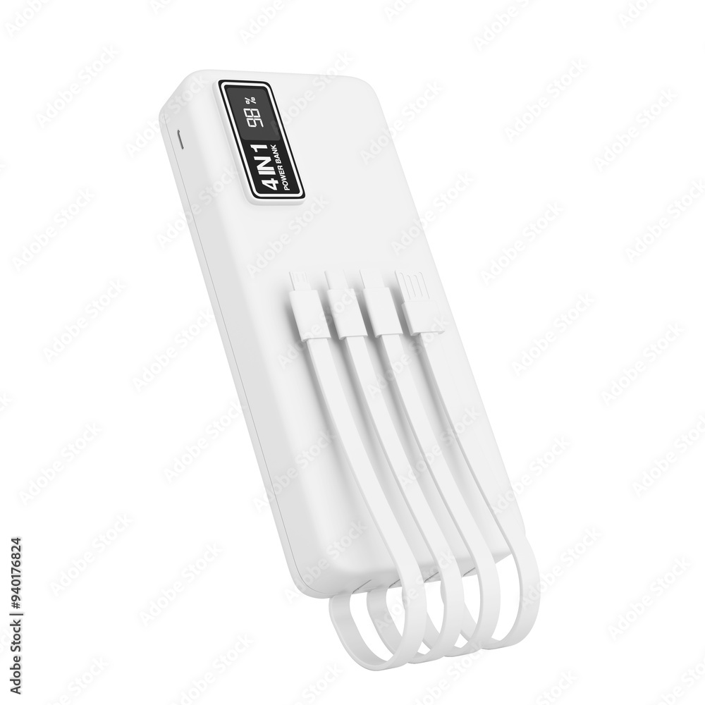 Aufkleber white mobile devices charging power bank in clay duotone monochrome style. 3d rendering