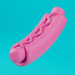 Red Cartoon Premium Delicious Yummy Hot Dog with Mustard Icon in Duotone Monochrome Style. 3d Rendering