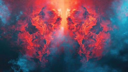 Vibrant swirling clouds of red and blue create a dramatic and mystical atmosphere, perfect for artistic and abstract designs.