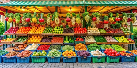 Fototapeta premium A colorful outdoor market stall selling fresh fruits and vegetables , market, stall, outdoor, colorful, fresh, fruits