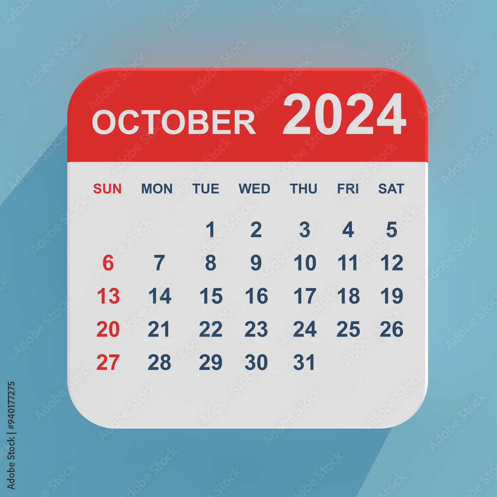 Poster flat icon calendar october 2024. 3d rendering